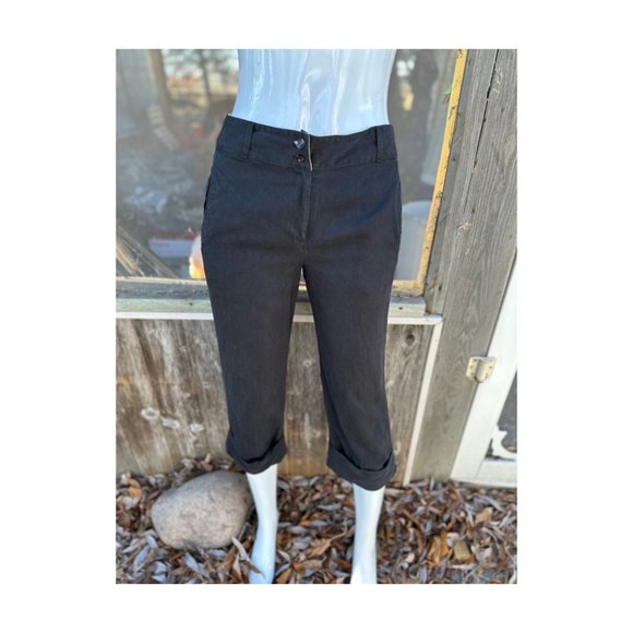 Tommy Bahama Black Silk Cuffed Trousers Cropped Mid Rise Sz 6 - Picture 10 of 10